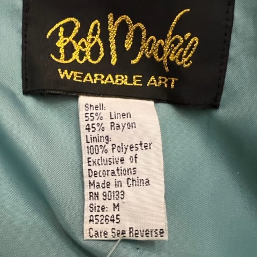 Bob Mackie Linen Blend Green Embroidered Jacket Wearable Art Size M - Picture 4 of 6